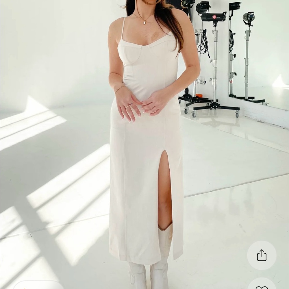 Emory Park Cream Spaghetti Strap Cap Sleeve Maxi Gown